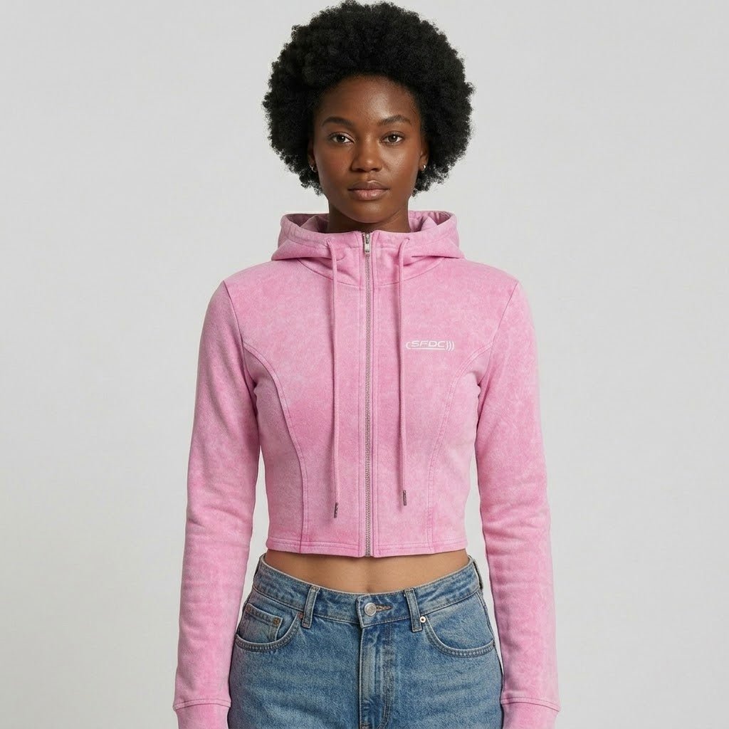 SFDC Women’s Cropped Zip Hoodie – Pink Wash