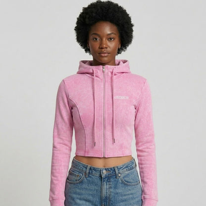 SFDC Women’s Cropped Zip Hoodie – Pink Wash