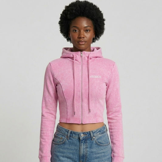 SFDC Women’s Cropped Zip Hoodie – Pink Wash