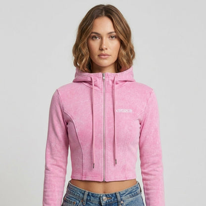 SFDC Women’s Cropped Zip Hoodie – Pink Wash